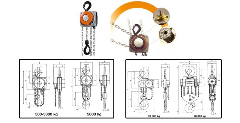 Pilna apgrieziena rokas ķēdes vinčas – 360°,  0,5 – 20 t